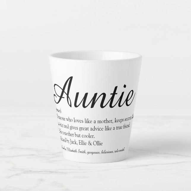 Tasse Latte World's Best Aunt, Auntie Definition Chic Script (Devant)
