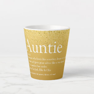 Tasse Latte World's Best Aunt, Auntie Definition Gold Glitter