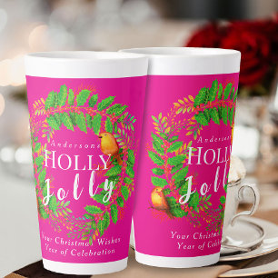Tasse Latte Wreath Holly Jolly Famille Rose