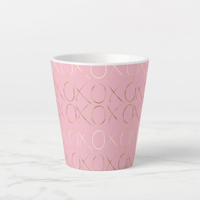 Tasse Latte XOXO rose or (Devant)