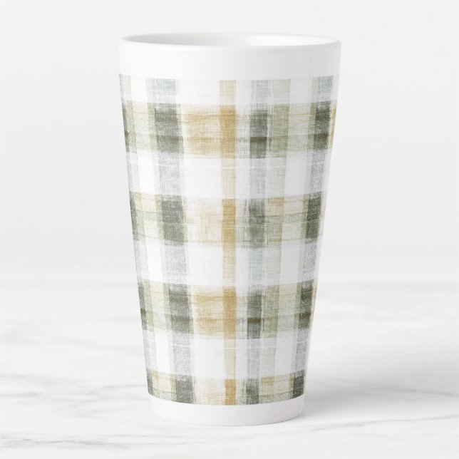 Tasse Latte Yellow Green White Plaid Stripes (Devant)