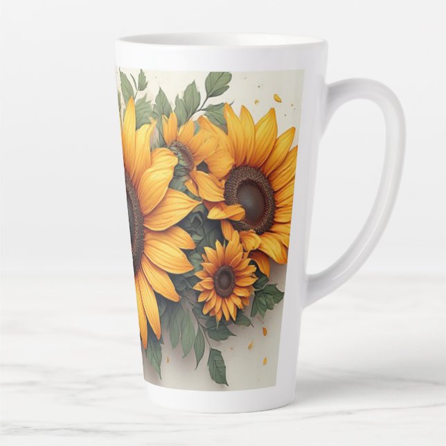 Tasse Latte Yellow Sunflower Floral Art (Droite)