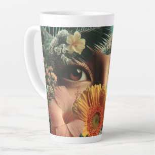 Tasse Latte Yeux surréalistes et fleurs avec papillons