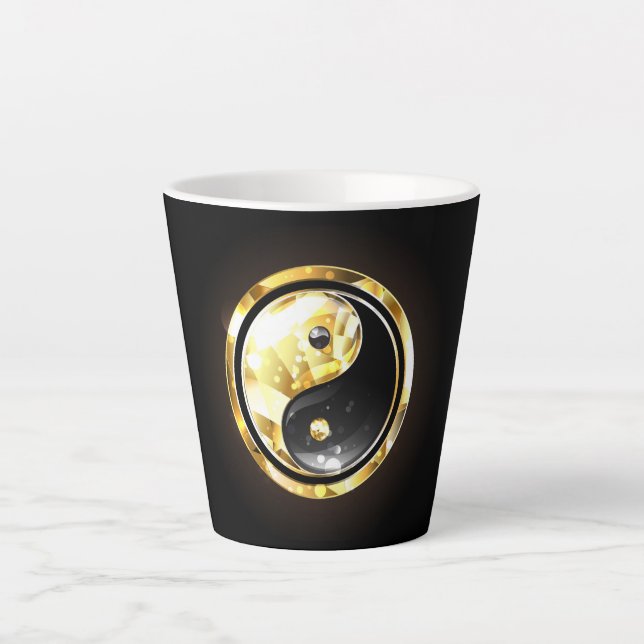 Tasse Latte Yin Yang or sur noir (Devant)
