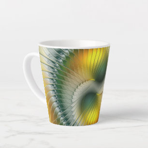 Tasse Latte Yin Yang Vert Jaune Abstrait Fractal Coloré