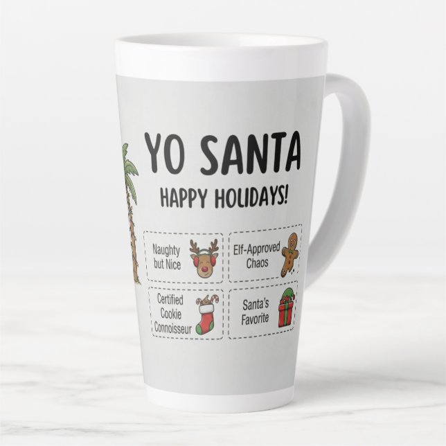 Tasse Latte Yo Santa Drôle Été Noël Joyeuses Fêtes (Angle droit)