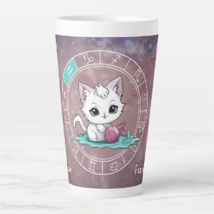 Tasse Latte Zodiac Aquarius Cute Chat Roue Planète Astrologie