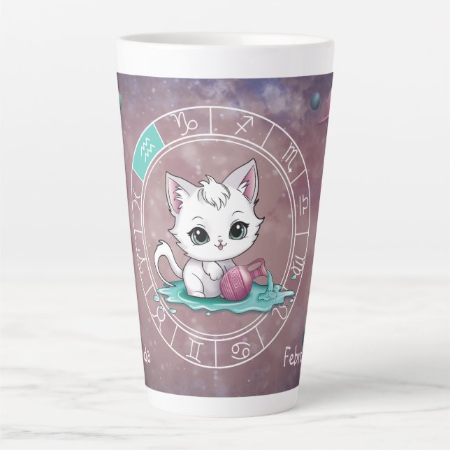 Tasse Latte Zodiac Aquarius Cute Chat Roue Planète Astrologie (Devant)