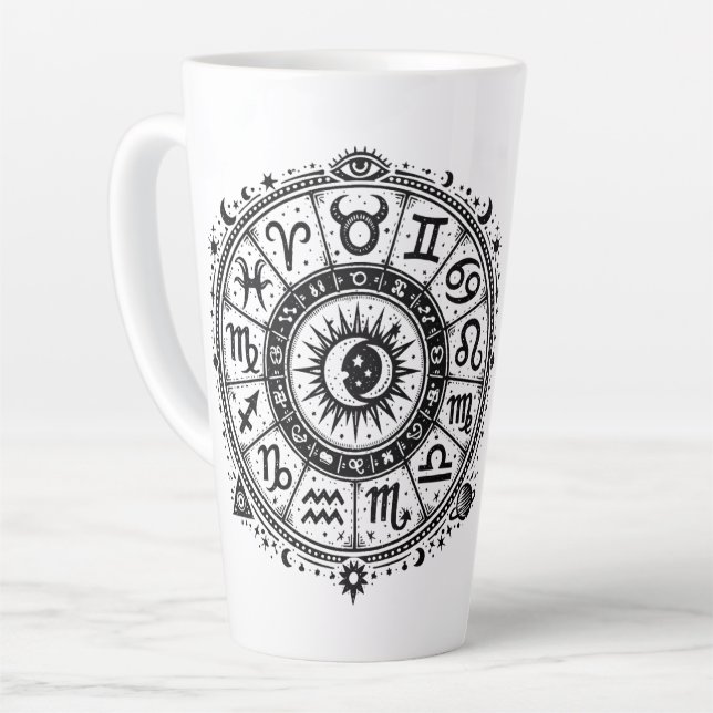 Tasse Latte Zodiac Arcana — Les Douze Signes par BurnsInHell (Angle gauche)