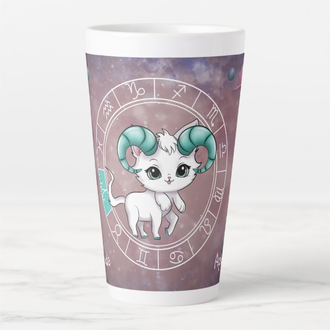 Tasse Latte Zodiac Aries Cute Chat Roue Planète Astrologie (Devant)