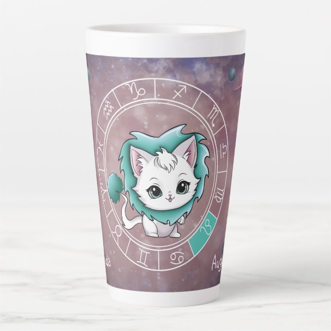 Tasse Latte Zodiac Leo Cute Chat Roue Planète Astrologie (Devant)