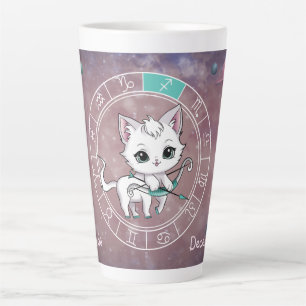 Tasse Latte Zodiac Sagittarius Cute Cat Wheel Planète Astrolog