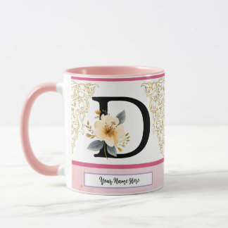 Tasse lettre D botanique – Initiale florale douce