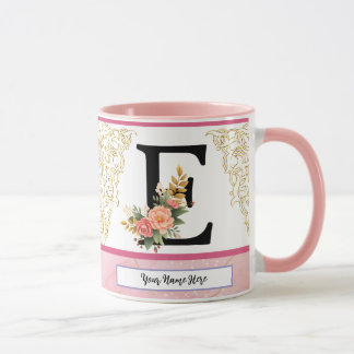 Tasse lettre florale E – Tasse initiale personnali