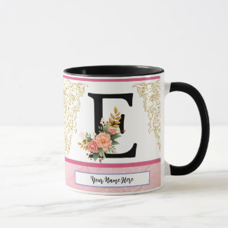 Tasse lettre florale E – Tasse initiale personnali
