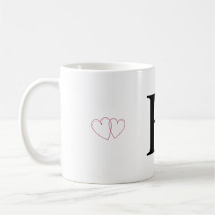 Tasse Lettre H Monogramme avec Cœurs Doubles Roses