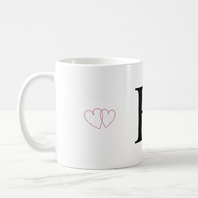 Tasse Lettre H Monogramme avec Cœurs Doubles Roses (Gauche)