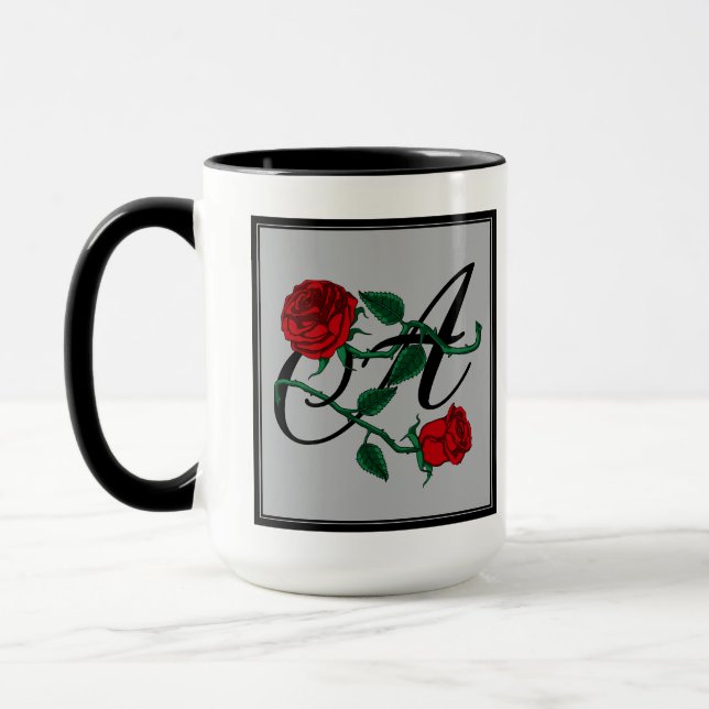 Tasse Lettre Initiale A avec Roses Rouges Café (Gauche)