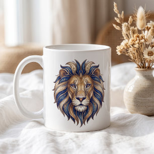Tasse Lion Céleste Or et Bleu Luxe Ligne d'Art