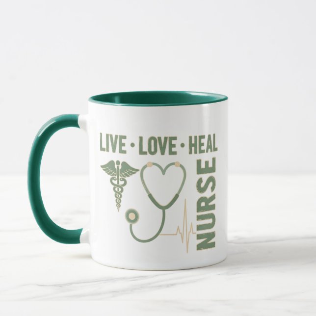 Tasse Live Love Heal Infirmière Caducée Stéthoscop (Gauche)