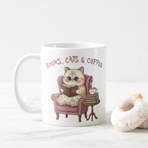 Tasse Livres, Chats & Café pour Amoureux de Chats
