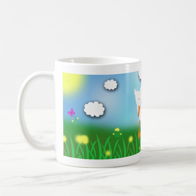 Tasse lunatique de bande dessinée de canard timide (Gauche)