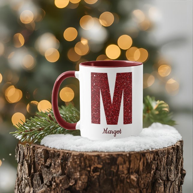 Tasse M à monogramme moderne pailleté avec nom (Créateur téléchargé)