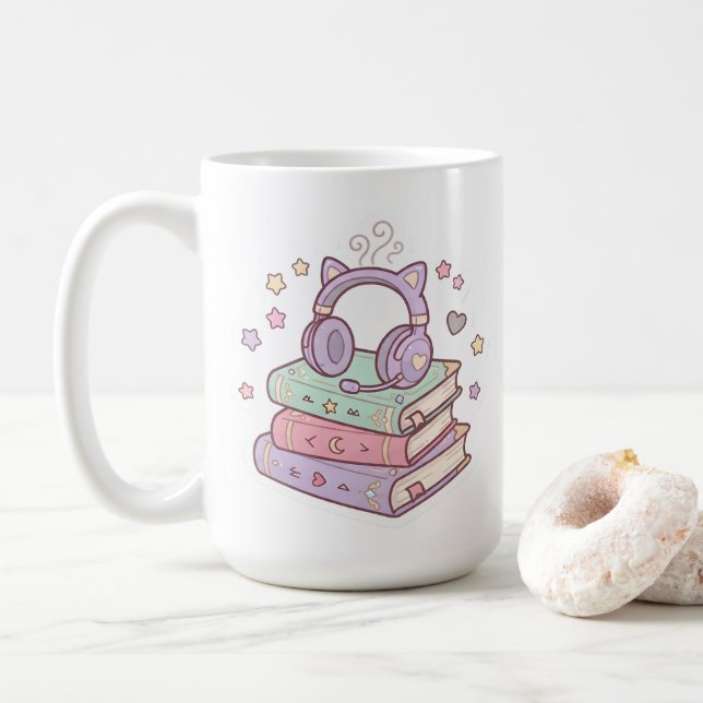 Tasse Magique Casque de Chat Kawaii Livres (Avec donut)