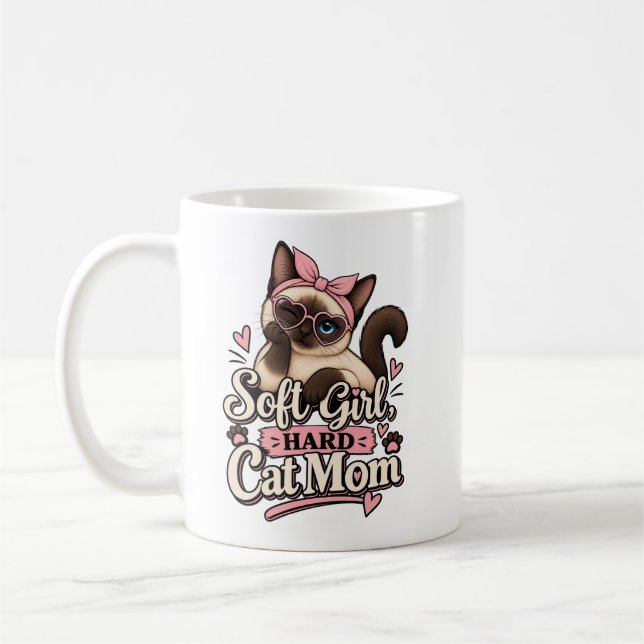 Tasse Maman Chat Fille Douce Chat Dur | Café Drôle (Gauche)