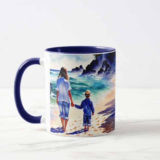Tasse Maman et Fils se promenant à la plage (Gauche)
