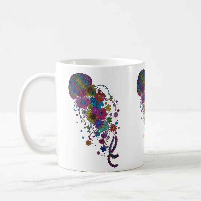 Tasse Mandala de Méduse Florale Colorée (Gauche)