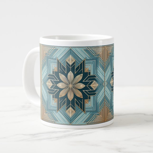Tasse Mandala Florale Géométrique Bleue – Sarcelle (Devant gauche)