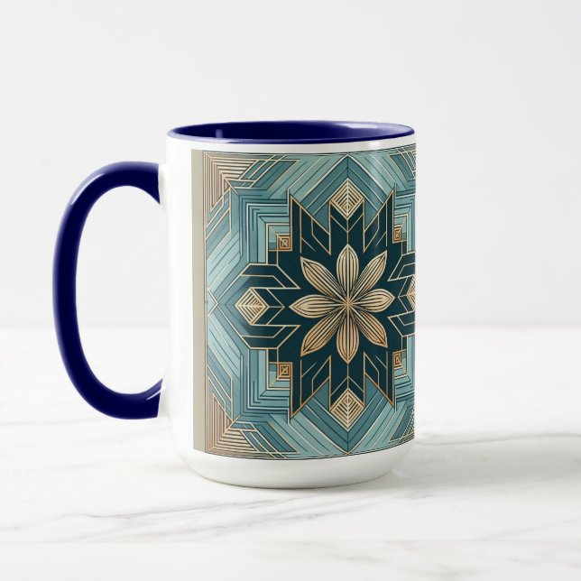 Tasse Mandala Florale Géométrique Bleue – Sarcelle (Gauche)