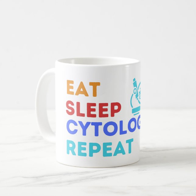 TASSE « MANGER DORMIR CYTOLOGIE RÉPÉTER - #lablife (Devant gauche)