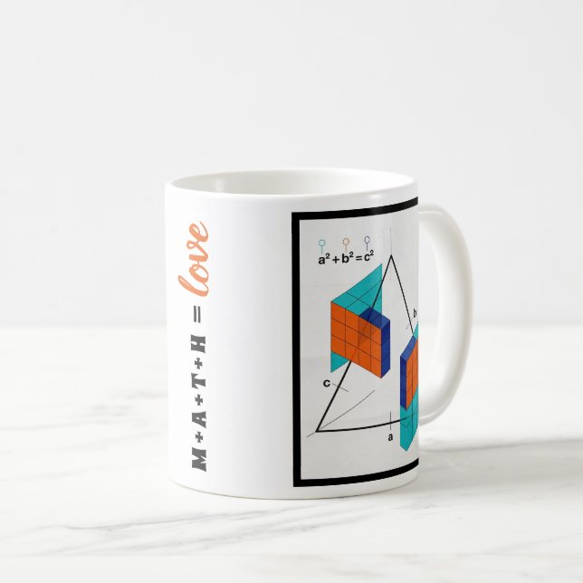 Tasse Math Égal Amour 3D Théorème de Pythagore (Devant droit)