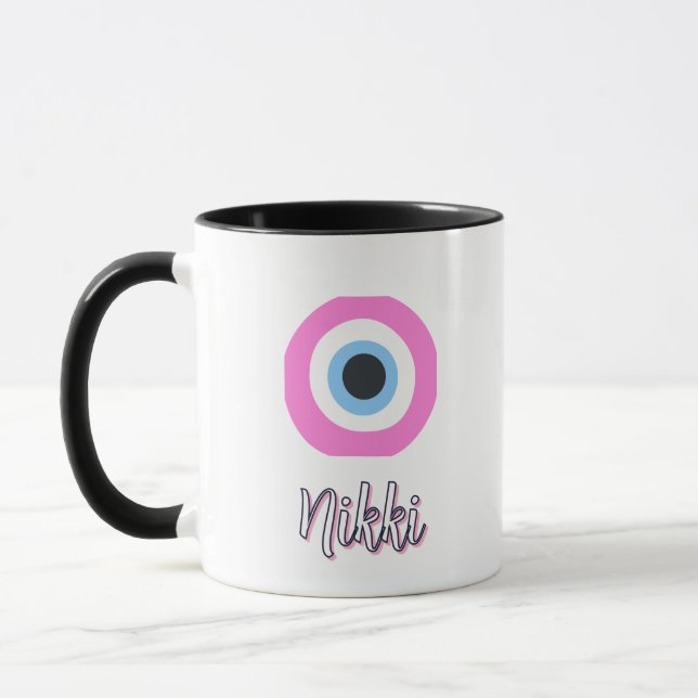 tasse mauvais œil rose || personnalisable  (Gauche)