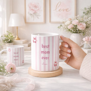 Tasse Meilleure Maman Mug Cerise Mignonne à Rayure