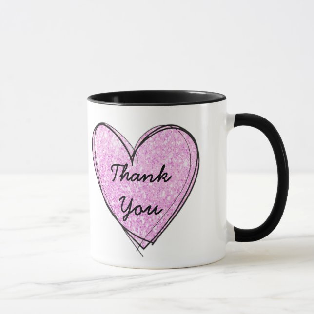 Tasse Merci avec Cœur Rose et Citation (Droite)