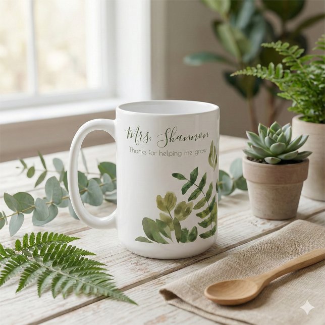 Tasse Merci de M'avoir Aidée à Grandir (Thank a special teacher with this, "Thanks for helping me grow" personalized mug! )