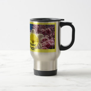 Tasse Merci ! Jaune Jonquille Fleurs Roses