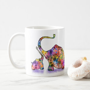 Tasse Mère et Bébé Éléphant Colorés