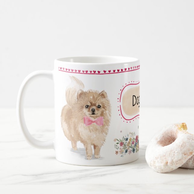 Tasse mignonne d'aquarelle de Pomeranian (Avec donut)