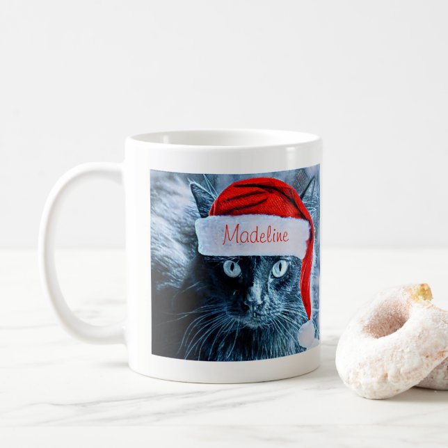 Tasse mignonne de chat de Noël, personnalisée (Avec donut)