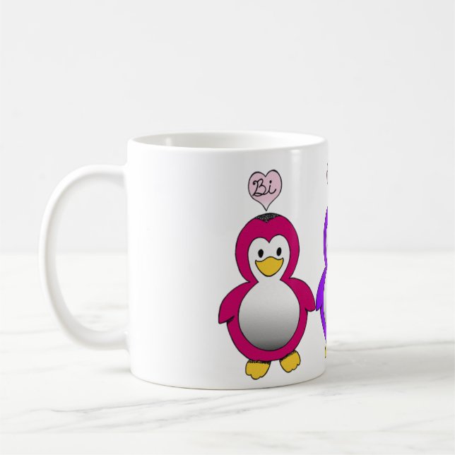 Tasse mignonne de pingouins d'amour de Bi de (Gauche)