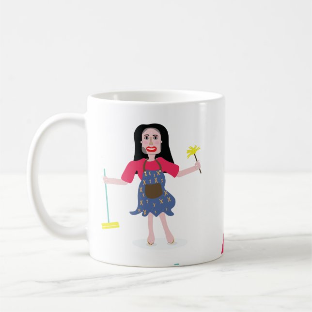 tasse mignonne de visage de femme de ménage de (Gauche)