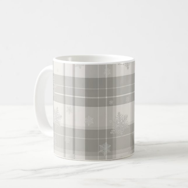 Tasse moderne à carreaux gris clair et hiver avec  (Devant gauche)