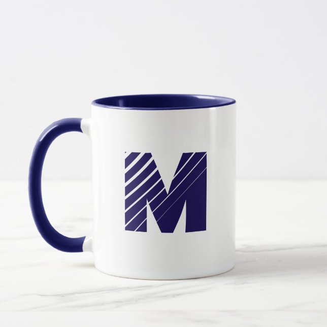 Tasse moderne bleu marine blanc Monogram Bold (Gauche)
