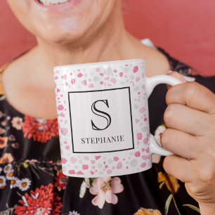 Tasse Monogramme à motif Terrazzo Rose et Blanc po
