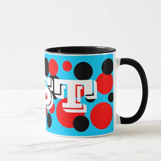 Tasse Monogramme à Points Bulles Noirs et Rouges (Droite)