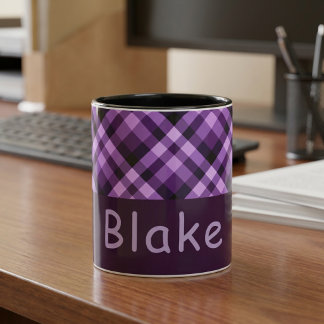Tasse monogramme carreaux violet pourpre de 11 onc